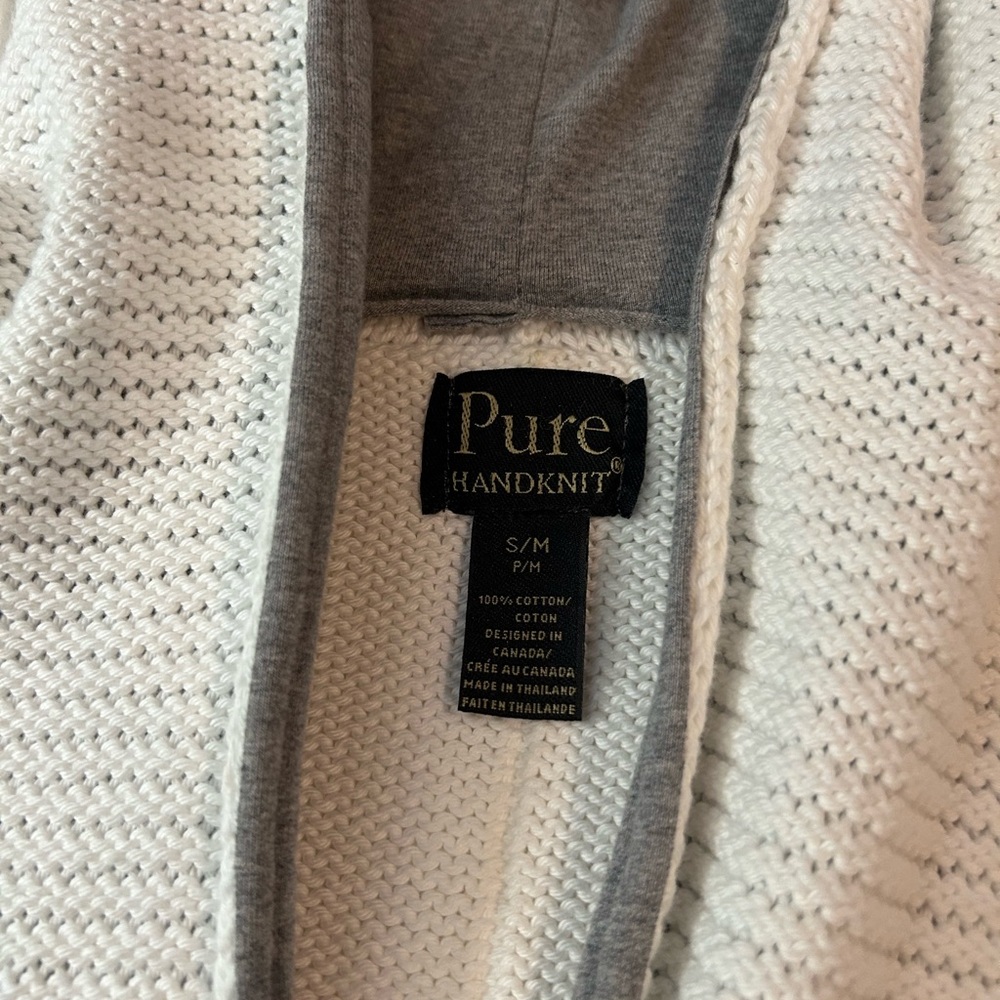 PURE Cotton Handknit Chunky White Button Cardigan Sweater Hoodie S/M‎ - Picture 7 of 9